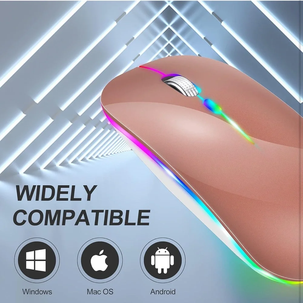 LED Rechargeable Bluetooth Wireless Mouse for MacBook, iPad & Laptops Rose Gold